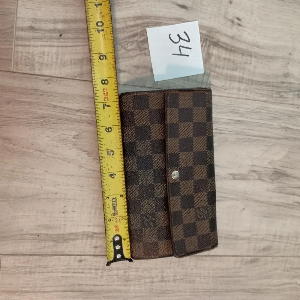 Authentic Louis Vuitton Damier Ebene Coated Canvas Leather Sarah Long Wallet